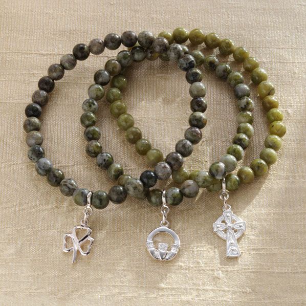 Connemara Marble and Silver Irish Charm Bracelets, Set of 3