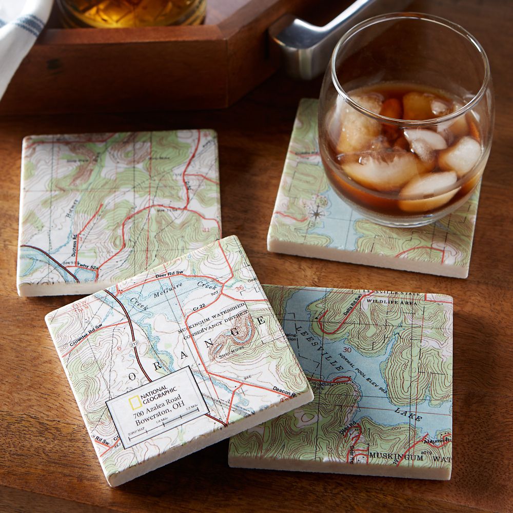 National Geographic ''My Town'' TOPO! Map Coasters, Set of 4