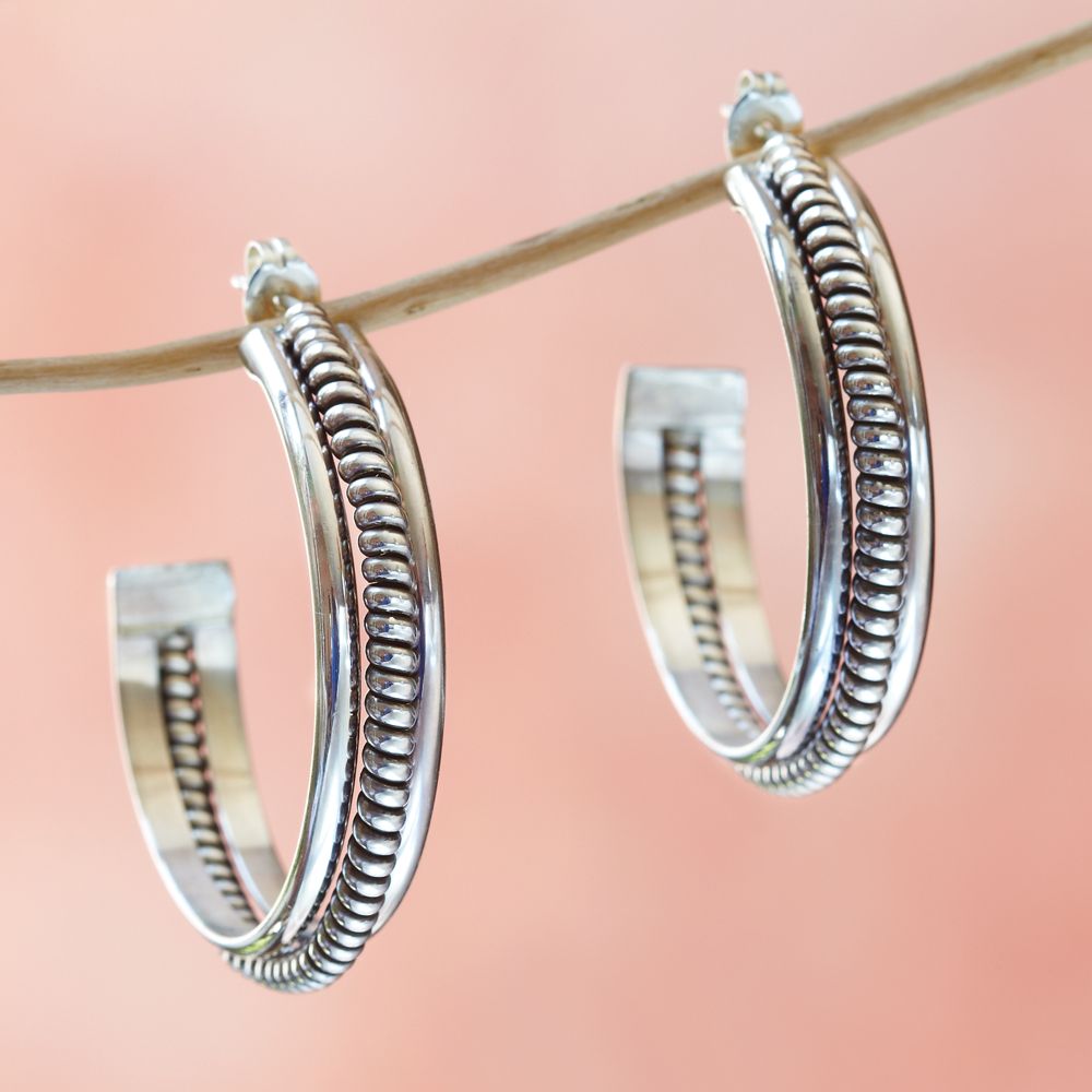 Din&eacute; Silver Hoop Earrings
