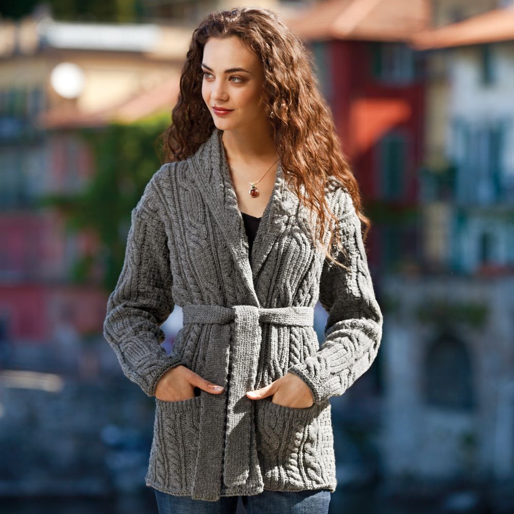 Irish Aran Belted Sweater Jacket