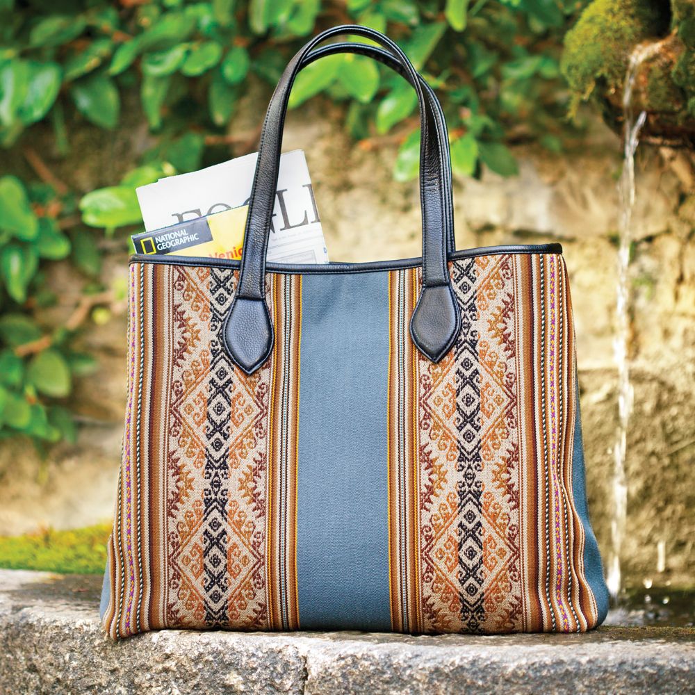 Blue and Tan Inca Pattern Tote