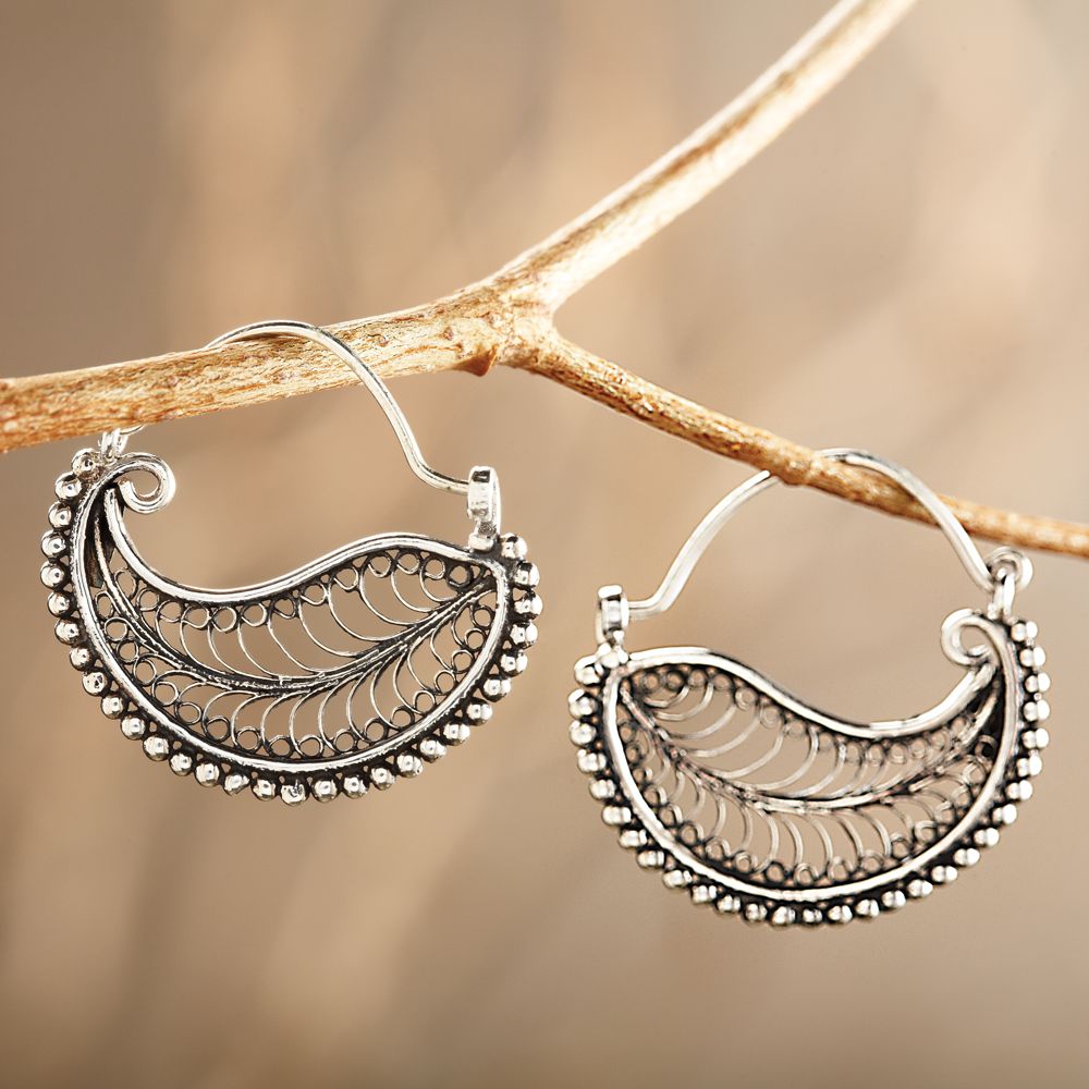 Indonesian Filigree Hoop Earrings