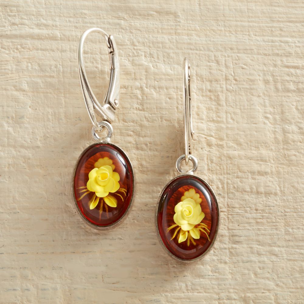 Amber Intaglio Rose Earrings