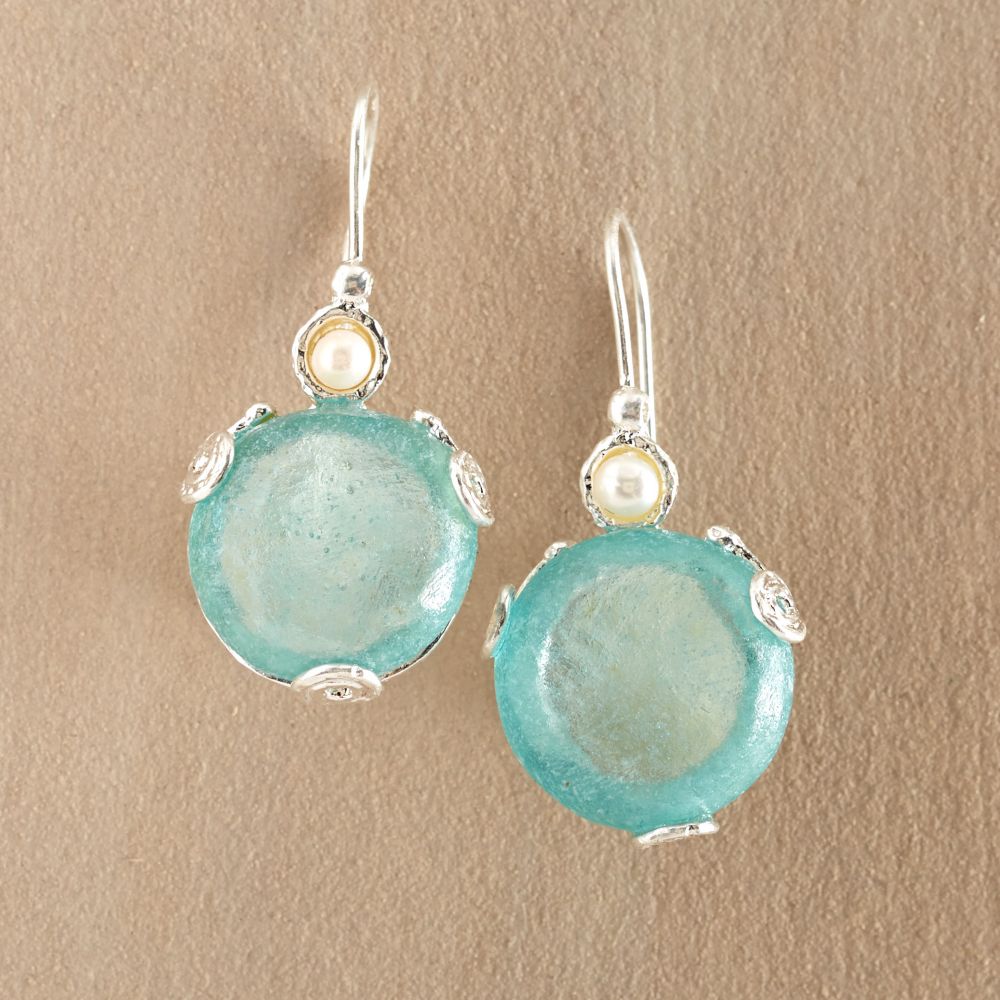 Roman Glass and Pearl Earrings