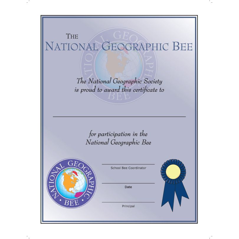 National Geographic Bee Student Participation Certificate - Pack of 10
