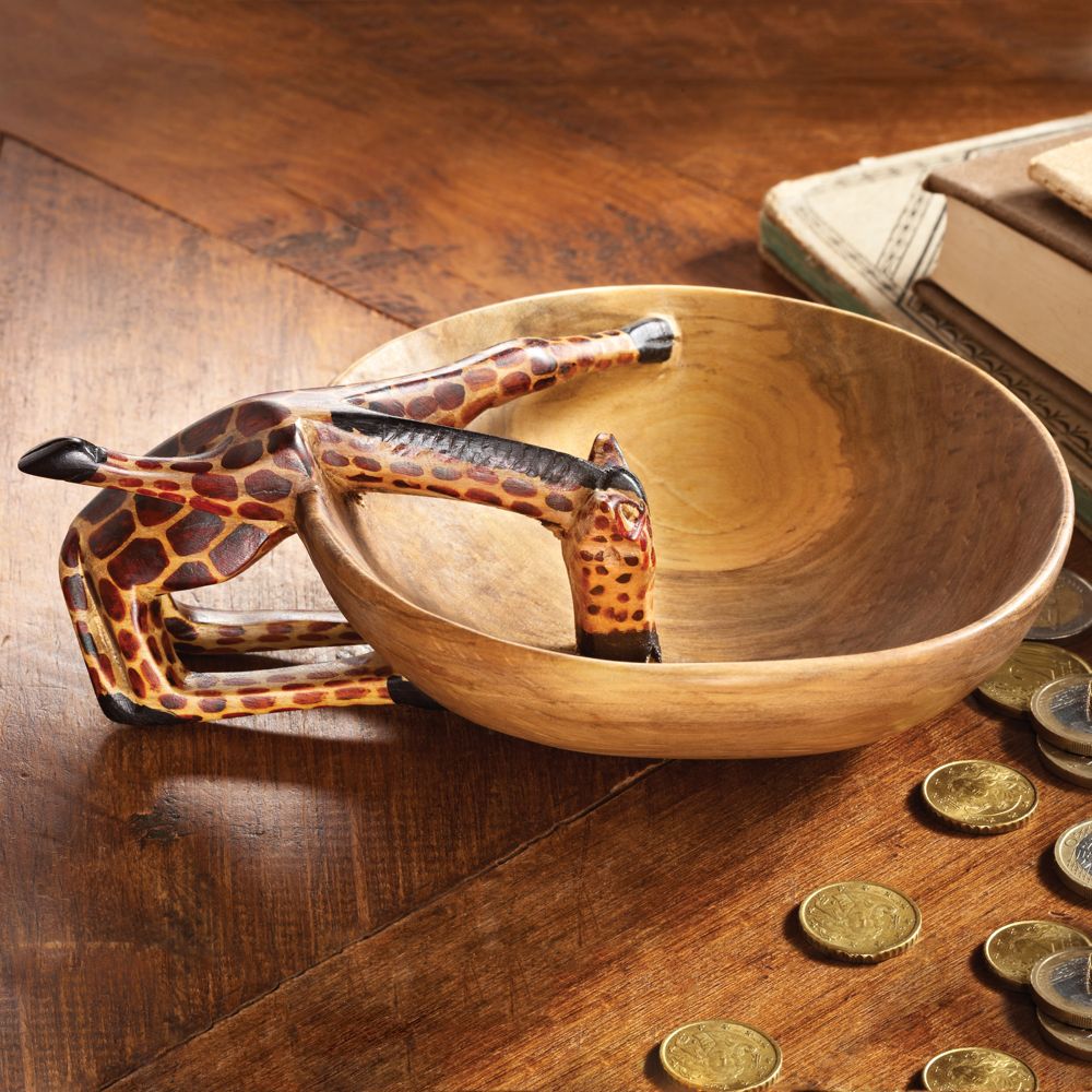 Kenyan Olive-wood Giraffe Bowl