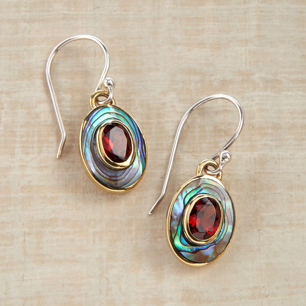 Balinese Abalone and Garnet Earrings