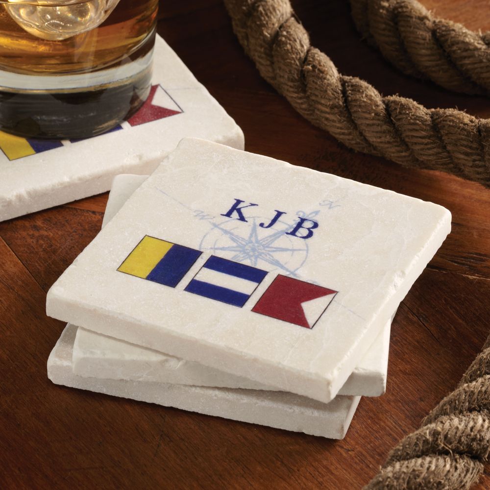 Personalized Nautical Flag Coasters - Set of 4