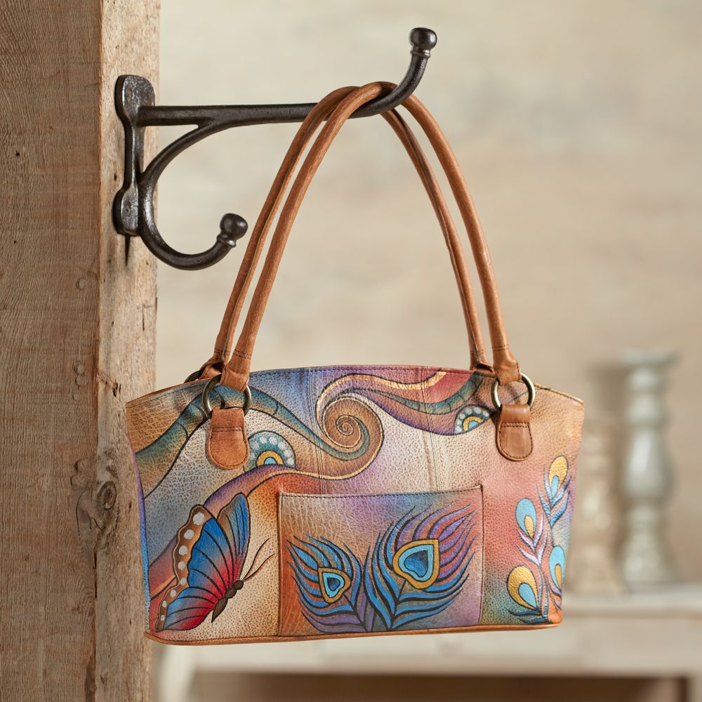 Hand-painted Leather Peacock Tote