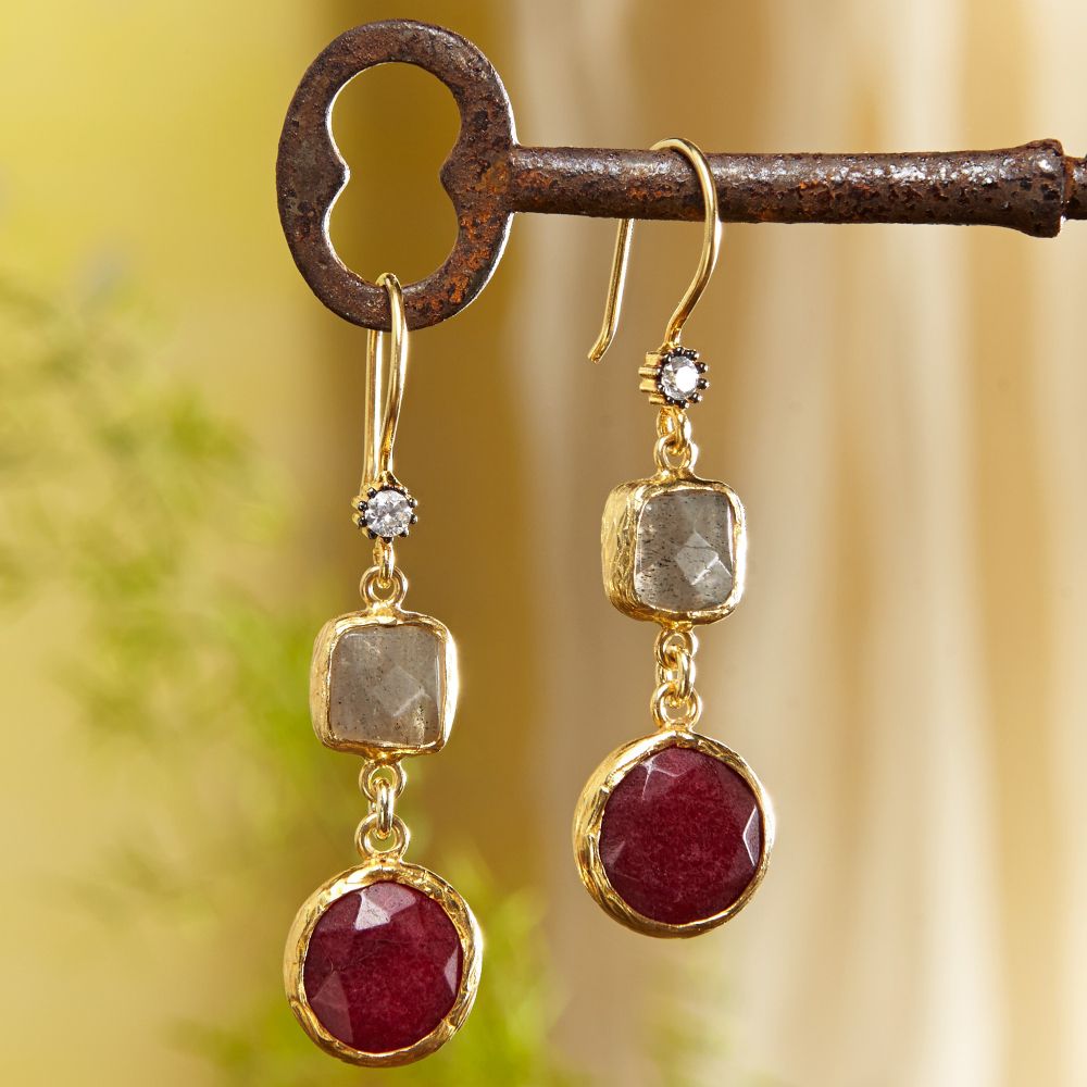 Golden Horn Ruby Quartz Earrings