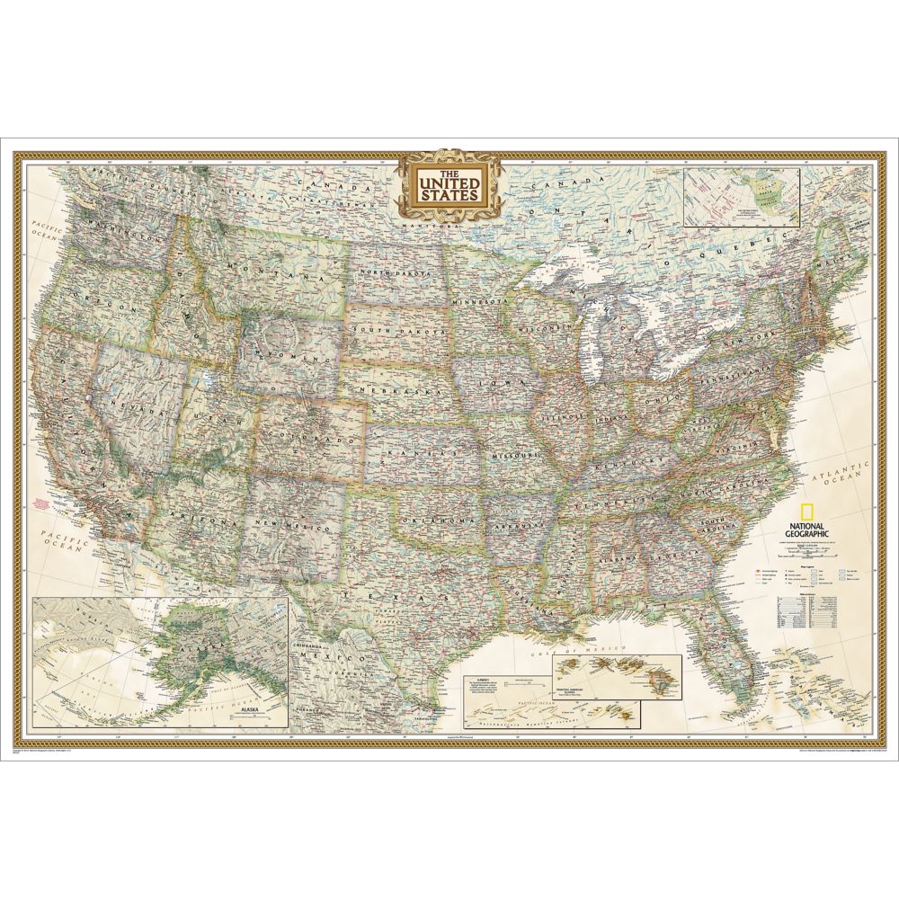 U.S. Political Map (Earth-toned), Enlarged