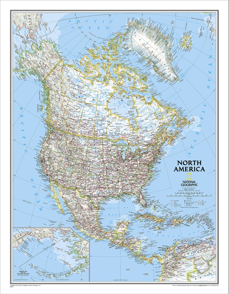 North America Political Map, Laminated