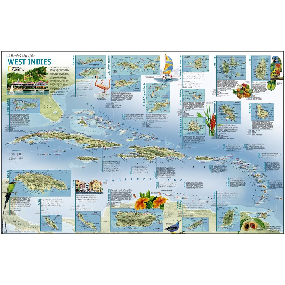 West Indies Traveler Map, Laminated