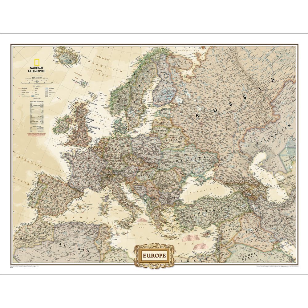 Europe Political Map (Earth-toned), Laminated