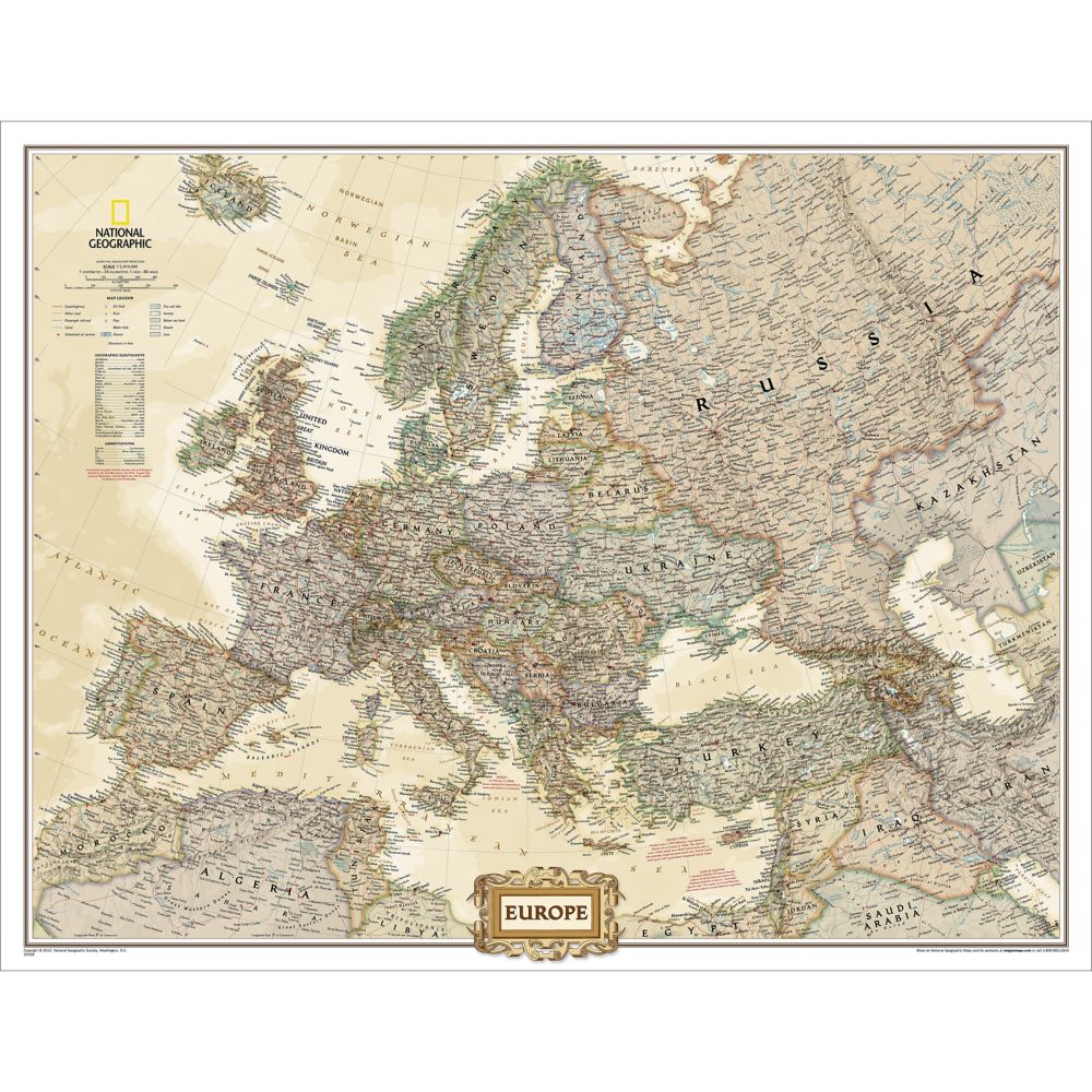 Europe Political Map (Earth-toned), Enlarged