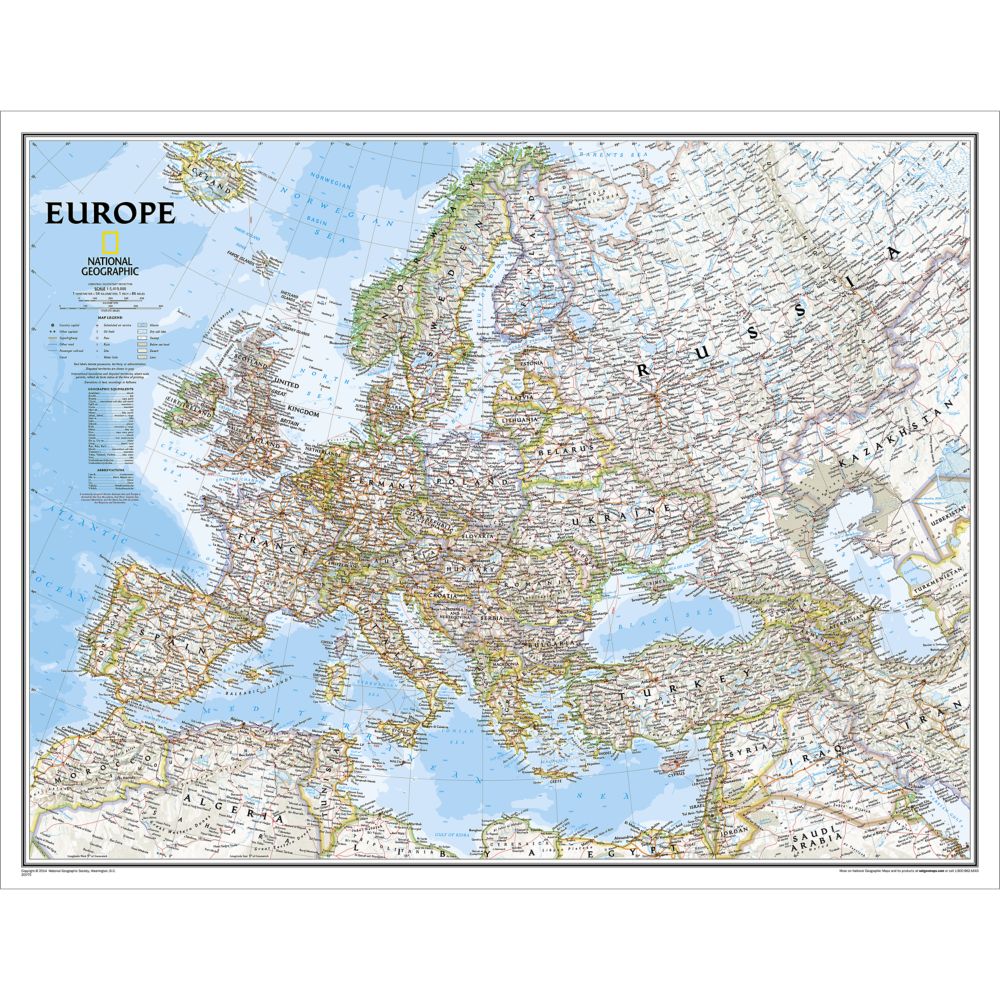 Europe Political Map (Earth-toned), Enlarged and Laminated