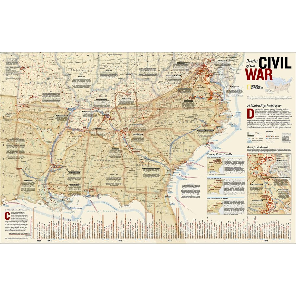 Civil War Battles Map, Laminated