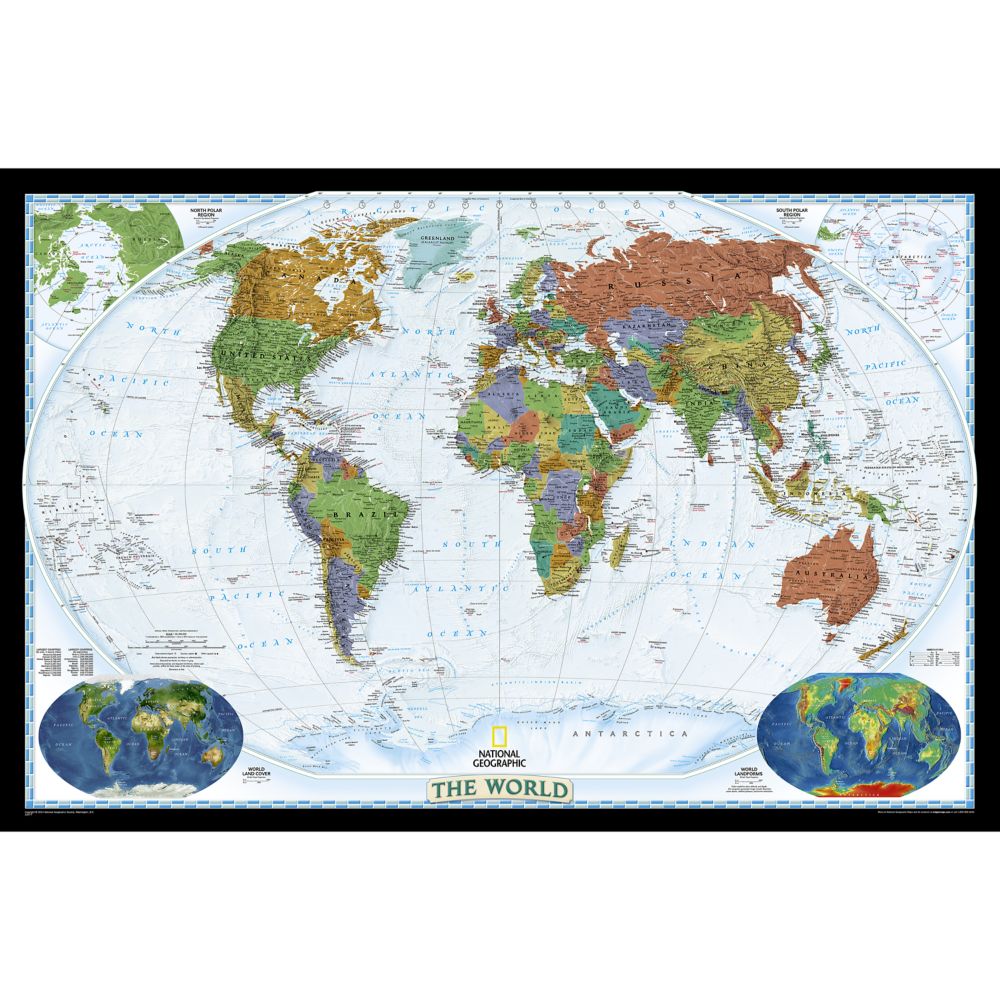 World Political Map (Bright-Colored), Enlarged and Laminated