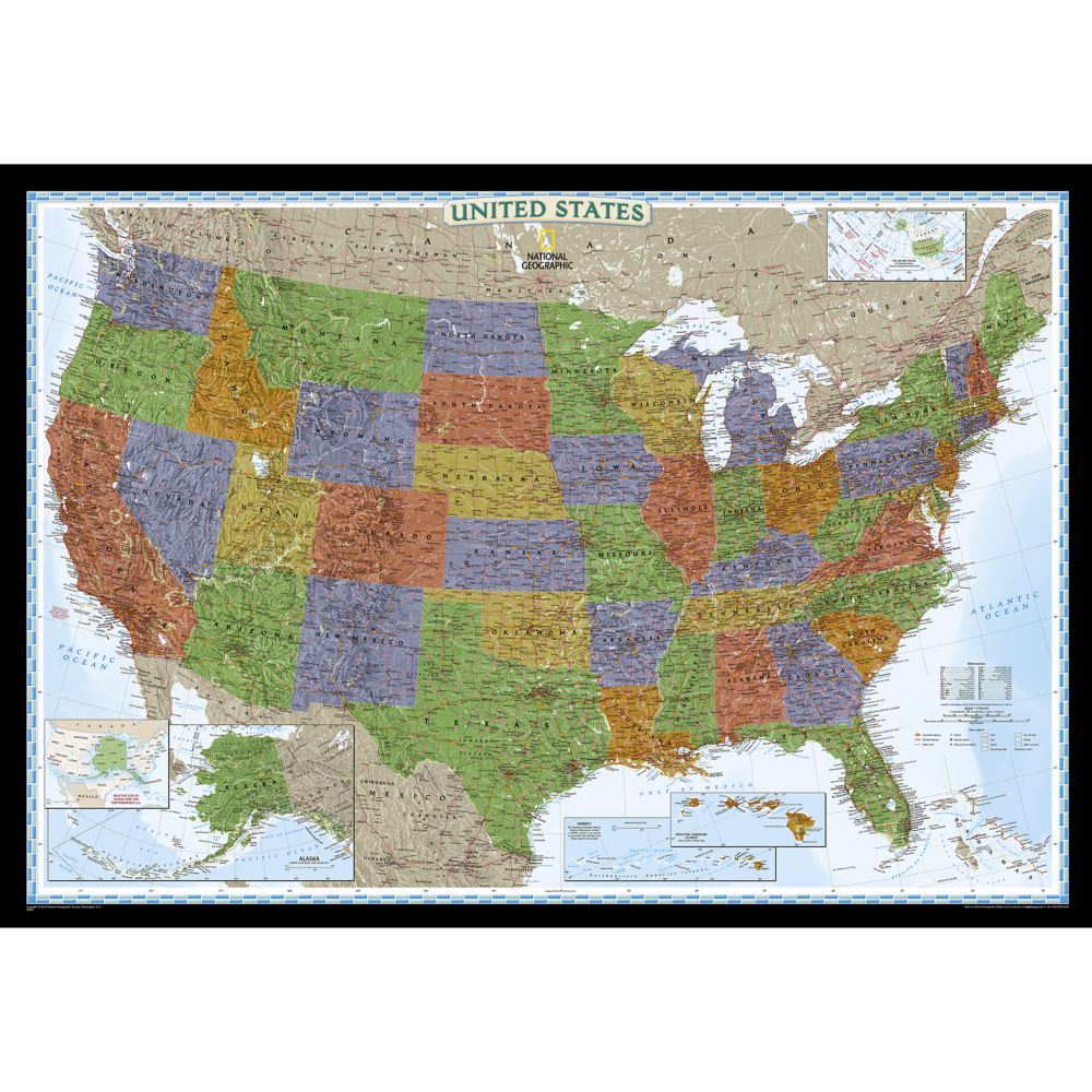 U.S. Political Map (Bright-colored), Enlarged and Mounted