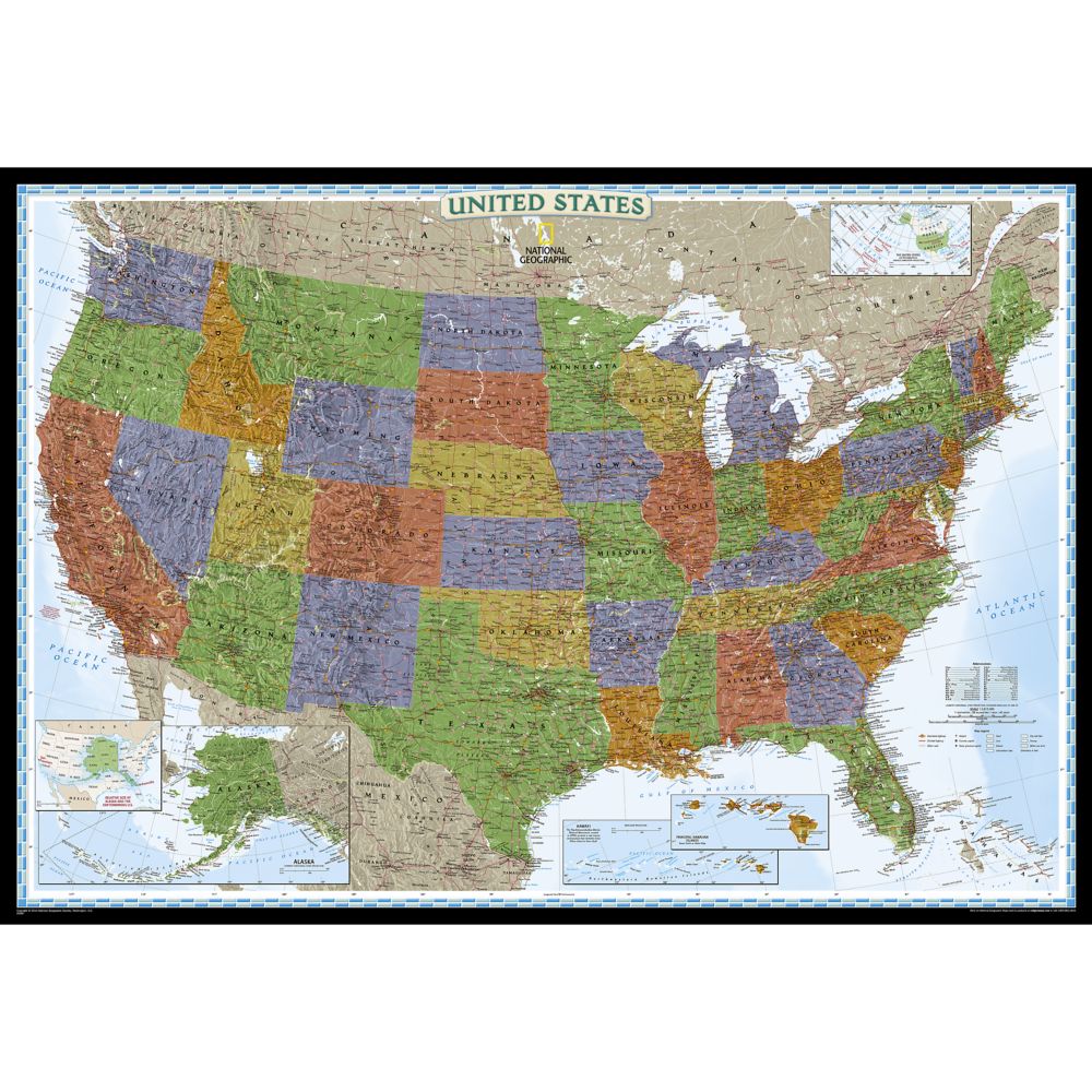 U.S. Political Map (Bright-colored), Enlarged