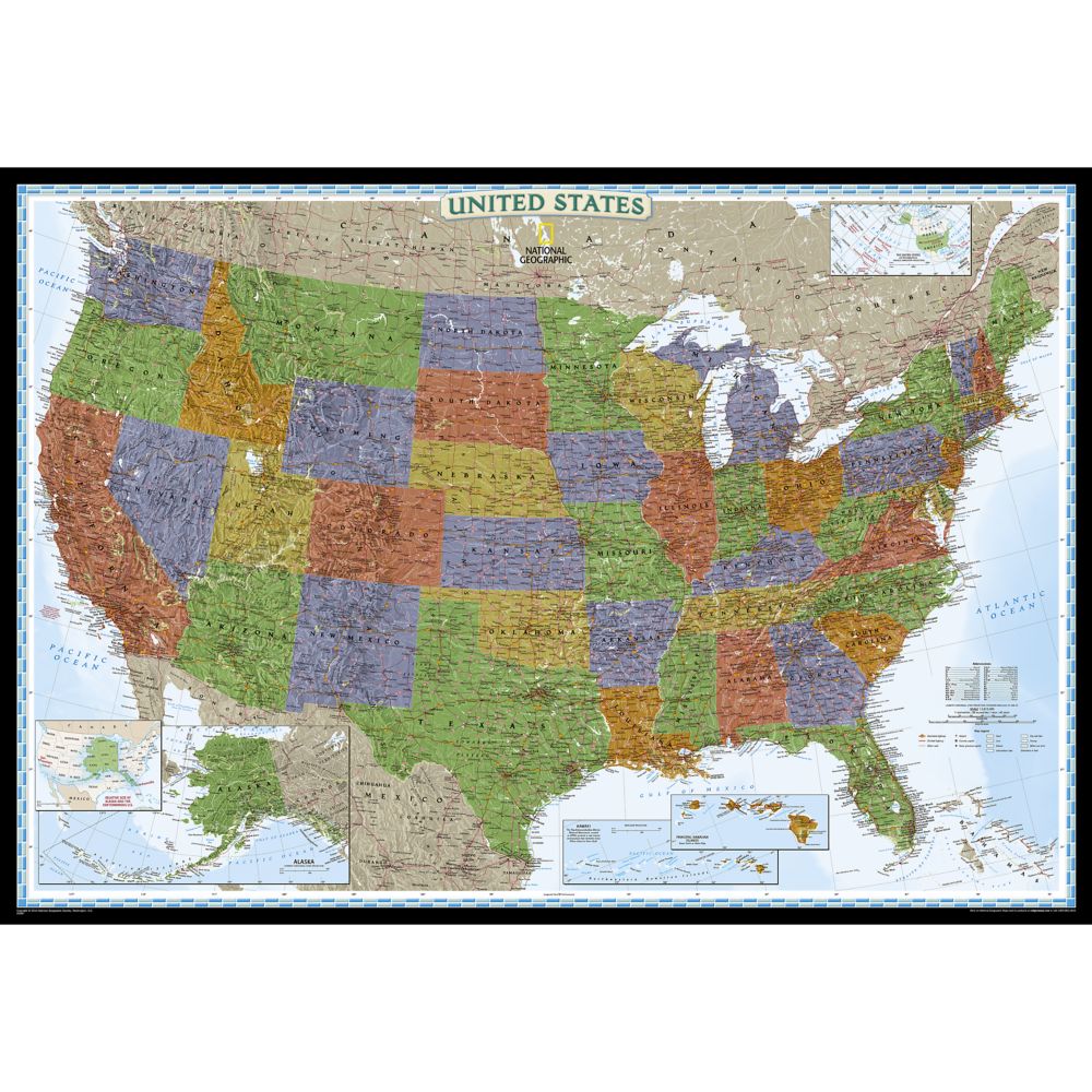 U.S. Political Map (Bright-colored), Enlarged and Laminated