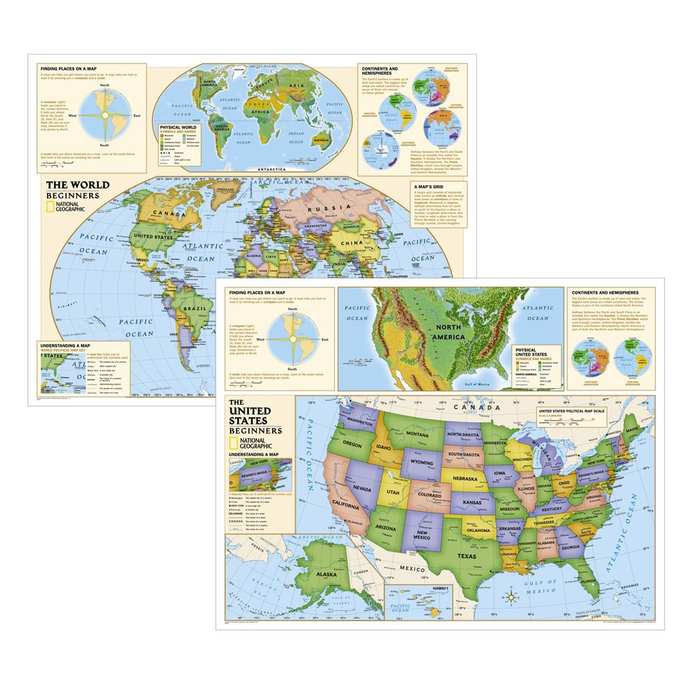 Beginners World and U.S. Education Maps (Grades K-3)