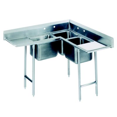 Corner Sink 54''L x 21''D, 2-17'' Drain boards, 1 Tub (14'' x 14'' x 12''D), 2 Tubs (14'' x 16'' x 12''D)
