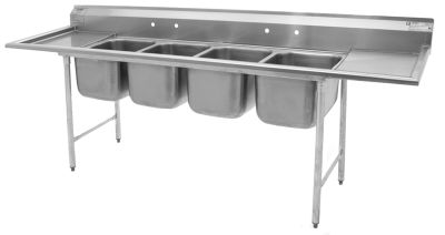 Scullery Sink with 14'' Bowl Depth 108''L, 2-18'' Drain boards, 4 Tubs (16'' x 19'')