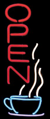 Genuine Neon Sign Vertical Coffee Open, Red 3''W x 32''H