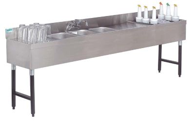 Bar Sink 3-Compartment Slimline 18'' Deep 8'L, 30'' Drainboard