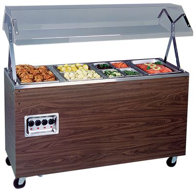 Vollrath Affordable Portable Hot Food Stations 4 Well 60''L, Woodgrain