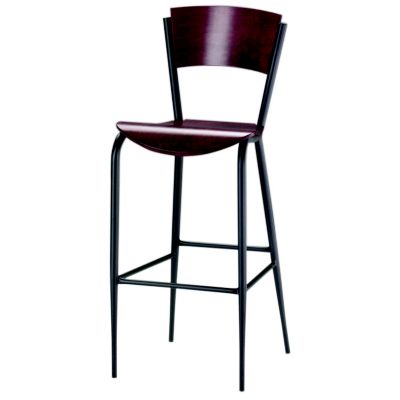 Designer Stool With Wood Seat and Back, Waymar