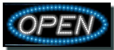 LED OPEN Sign with Blue Border