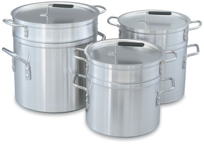 Aluminum Double Boiler 3-Piece Set Includes 10 Quart Water Pot, 8-1/2 Quart Inset & Cover