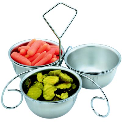 Stainless Salad Server 3 Fixed Bowls, 12 oz. each