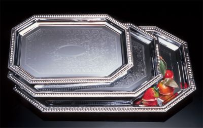 Celebration Tray Octagon with Beaded Border, 14-1/4'' x 9-7/8''