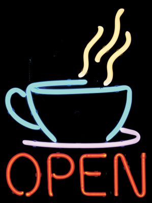 Genuine Neon Sign Coffee Cup, OPEN 15W x 20H
