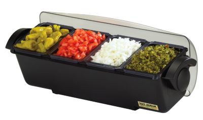 4 Compartment Black Base Condiment Holder - STOCKED ITEM