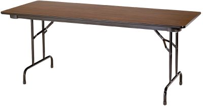 Safe-Edge Rectangular Folding Table 30'' x 96'', Walnut With Black Frame