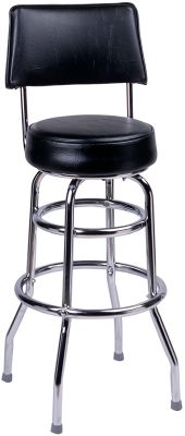 Double Ring Barstool With Back Chrome Frame With Black Vinyl
