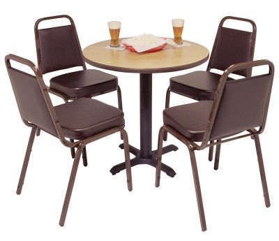 Superior Series Brown Chairs With Brown Frames. Oak/Walnut Table Tops 24'' Rd.