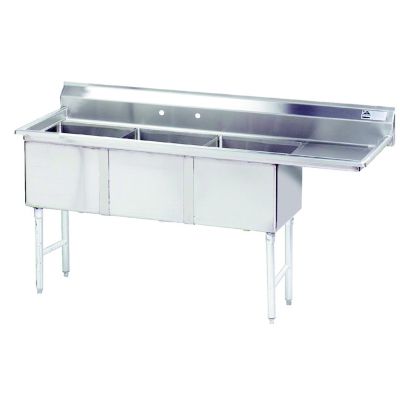 14'' Deep Scullery Sink 74-1/2''L, 1-18'' Drainboard, , 3 Tubs (18'' x 18'')