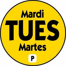 Permanent Trilingual Circular Tuesday Label 3/4 2000 Labels per Roll - STOCKED ITEM