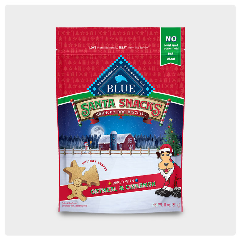 save 50% all BLUE Santa Snacks® dog treats