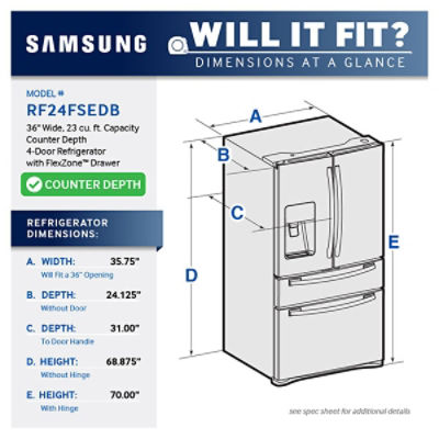 23 cu. ft. Counter Depth 4Door Refrigerator with FlexZone™ Drawer Refrigerators RF24FSEDBSR