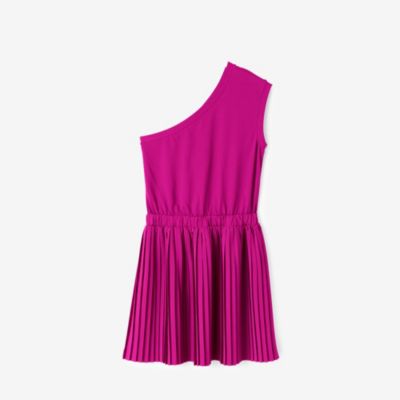 Pleated One-Shoulder Scoopback Dress