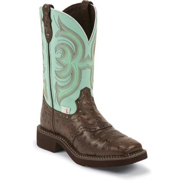 Justin Boots Justin Gypsy Chocolate Ostrich Print W/Perf Saddle - L9987