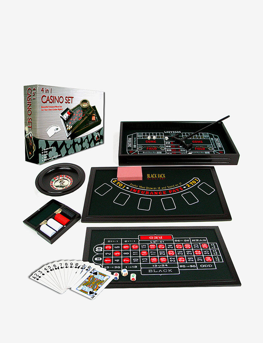 4-in-1 Casino Game Table- Roulette, Craps, Poker, Blackjack - - Trademark Global