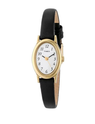 Timex Classic Cavatina Black Leather Oval Watch Ladies Stage Stores