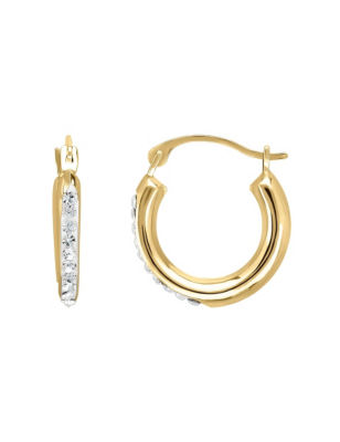 UPC 729367555854 product image for 10K Gold Crystal Hoop Earrings - Gold - Aurafin Oro America | upcitemdb.com